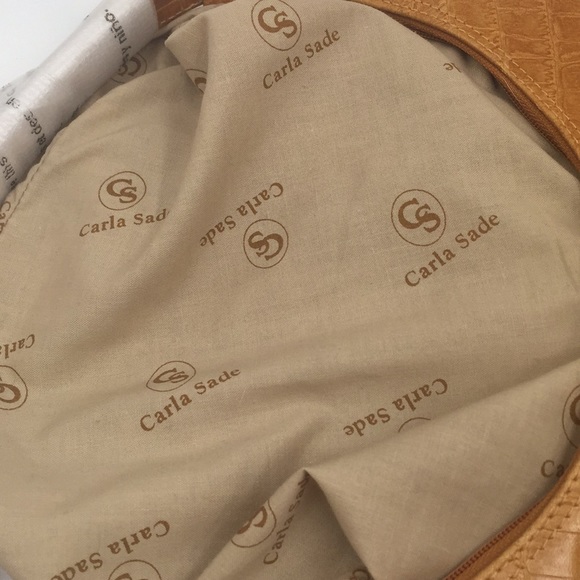 Carla Sade  Embossed Leather Yellow Hobo Bag - Picture 9 of 10